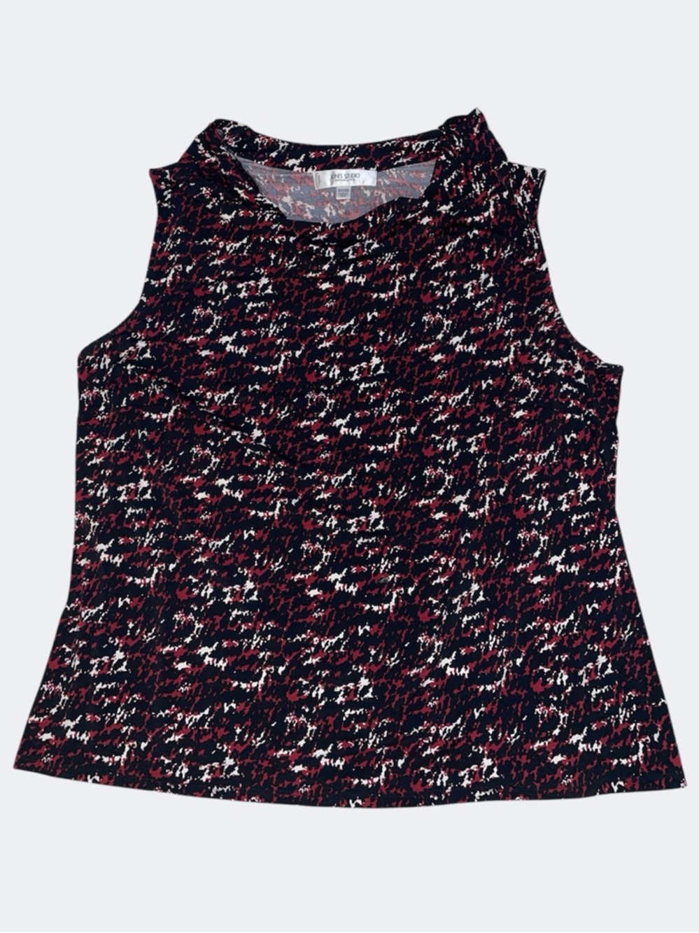Jones Studio Black and Red Patterned Sleeveless Cowl Neck Blouse
